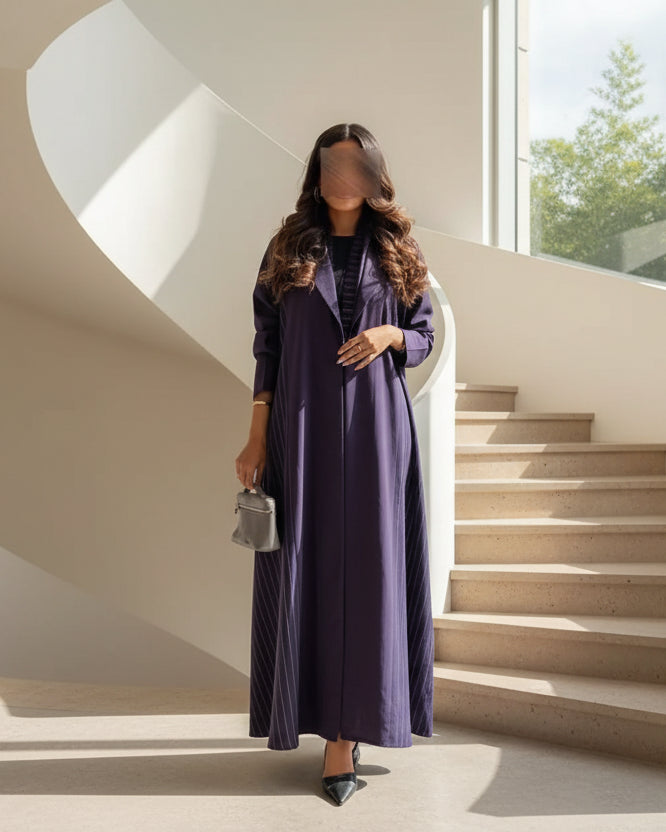 Purple Striped Open Abaya for Eid, product view 1 1